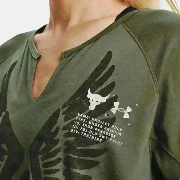 NWT Under Armour Women's Project Rock Wings Army Green Workout Loose Top Size L - Picture 4 of 15